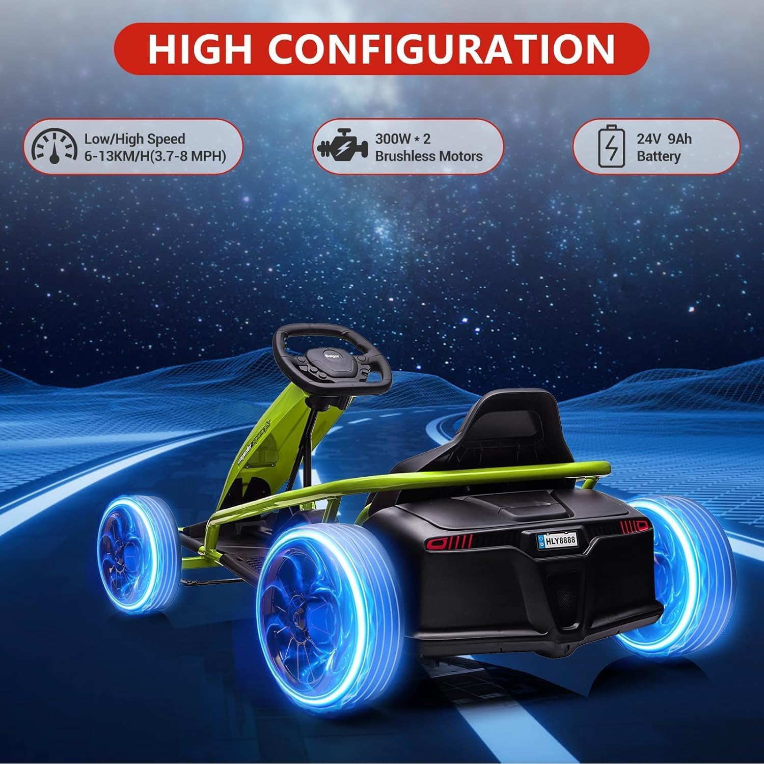 Wysokowydajny drift kart dla dzieci w wieku 8-12 lat: silniki 24 V 2 x 300 W, funkcja muzyczna, miękki start, pojemne siedzenie, pas bezpieczeństwa, wytrzymały pojazd elektryczny do ext