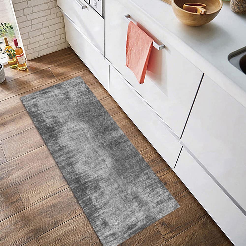 Tapis De Couloir/Cuisine 100x200 Cm - Gris Crème - Antidérapant, Lavable - Motif Feuilles - Pour Passage, Salon, Chambre