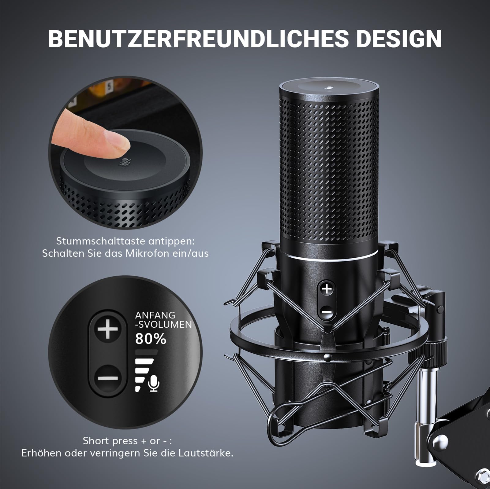 TONOR Q9 USB Podcast Microphone Kit, Gaming Studio Streaming Mic for PS4/5/Discord/Twitch, Recording Condenser, 200 cm Kabel, Arm Stand