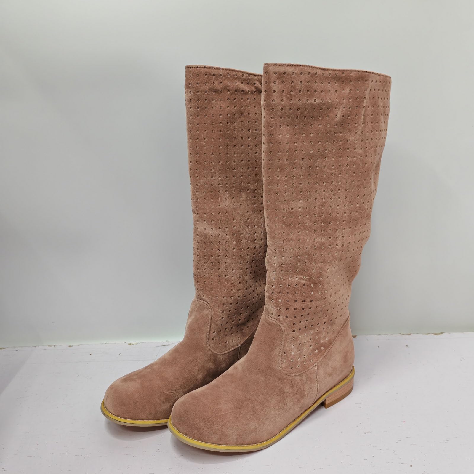 Generisch Stivali da equitazione da donna comodi e traspiranti in pile con tacco basso e testa rotonda per donna in inverno e in inverno