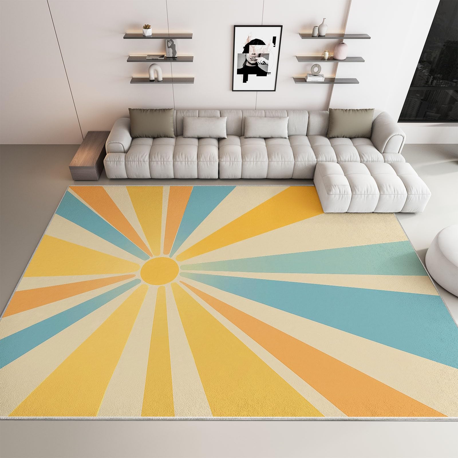 Tapis salon soleil abstrait 120x180cm lavable et antidérapant design moderne