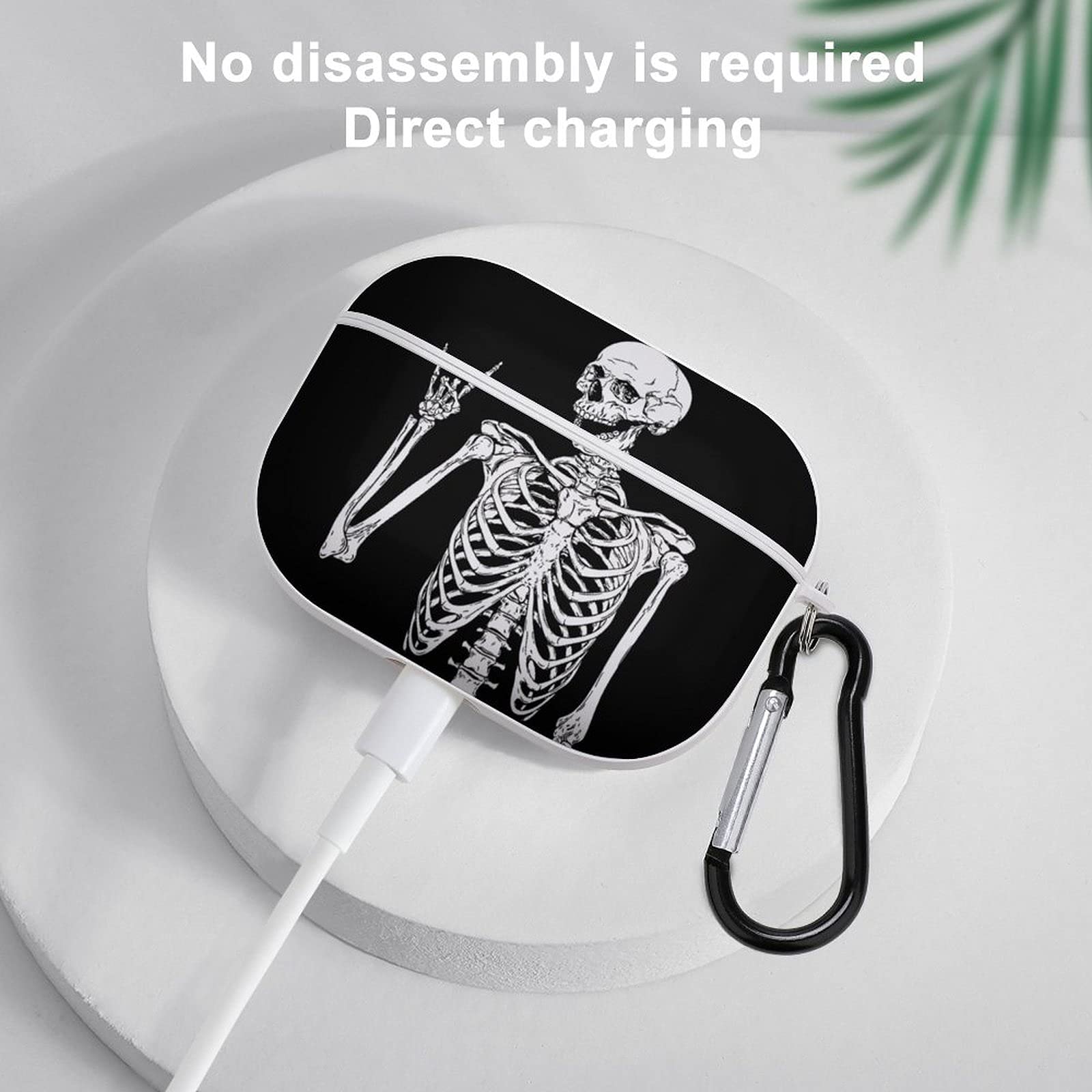 Rock & Roll Skeleton Skull AirPods Pro Case - Boho Hippie Pattern Protective Cover With Keychain