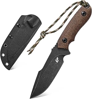 Eafengrow EF130 Fixed Blade Knife, DC53 Steel Blade,Micarta Handle Full Tang Portable EDC Fixed Knifes Straight Knife for Working Camping Hunting Field Adventure(Brown) - Eafengrow