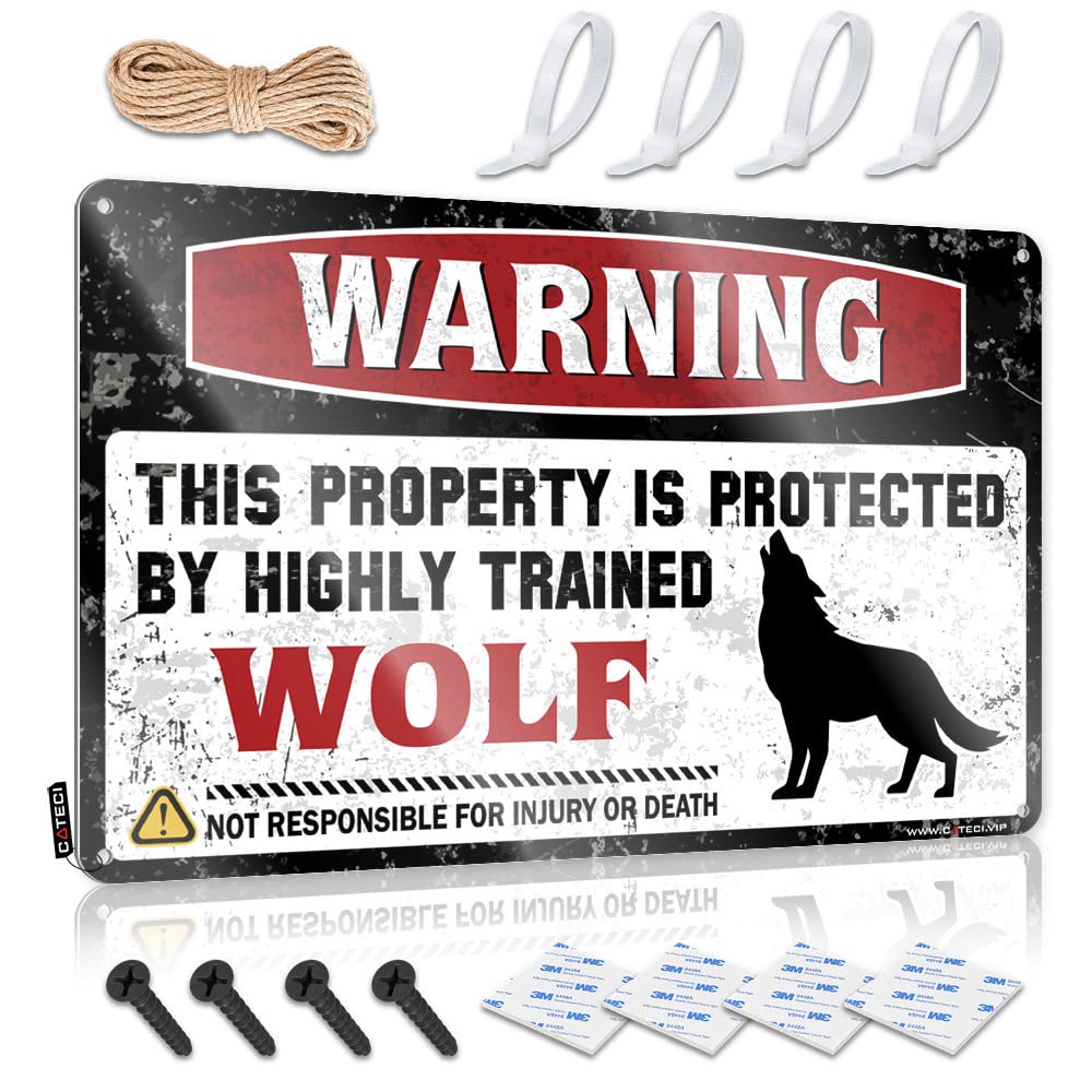 Tin Signs Funny Vintage Warning This Property Is Protected By A Highly Trained Wolf Tin Sign Beer Signs For Man Cave Retro Signs(20X30CM)