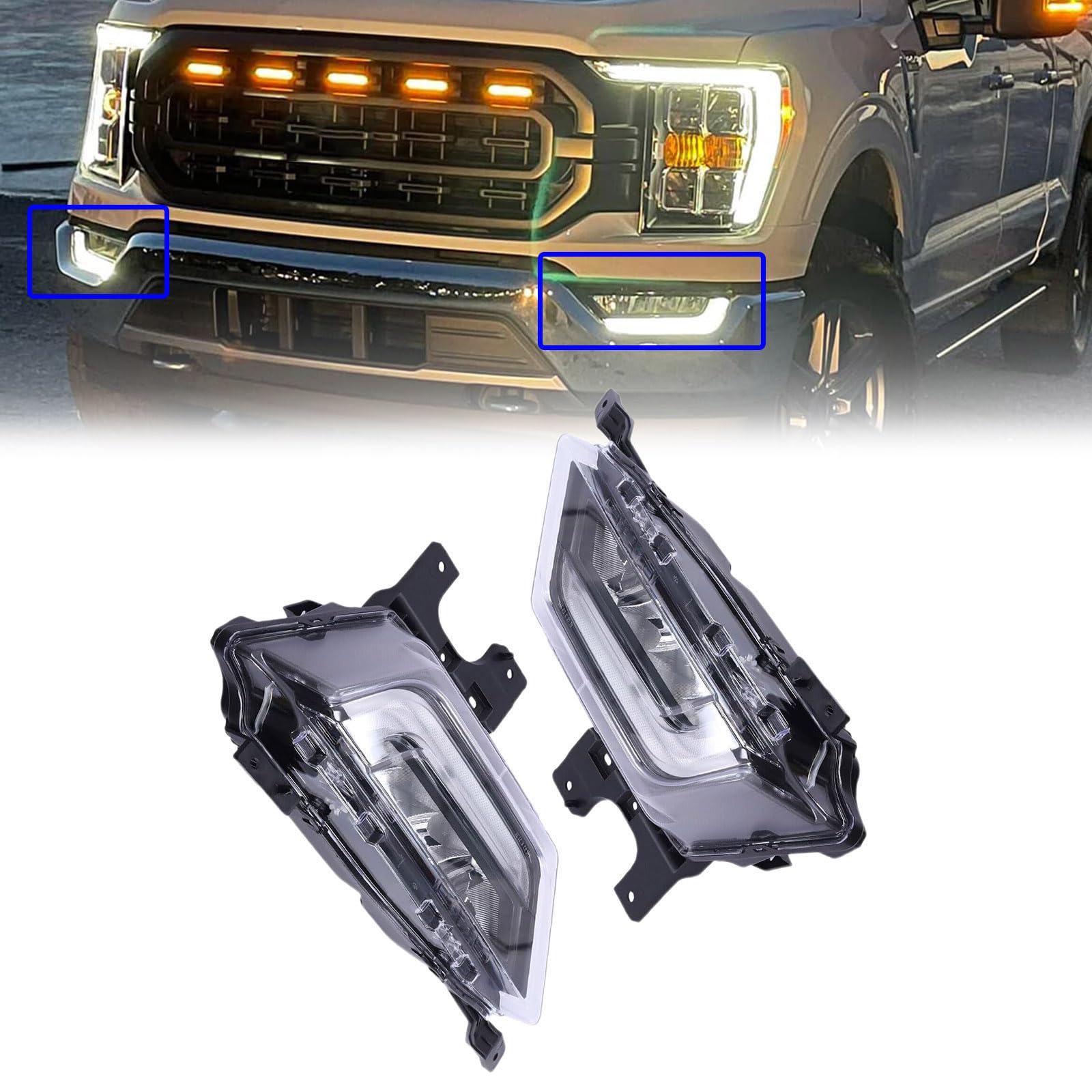 WOHAIPA Fog Light Assembly Compatible with 2021-2022Ford F150,Front Bumper Lamps Fog Light Replacement ML3Z15200B ML3Z15200C ML3Z15201B ML3Z15201C ? (Left+Right)