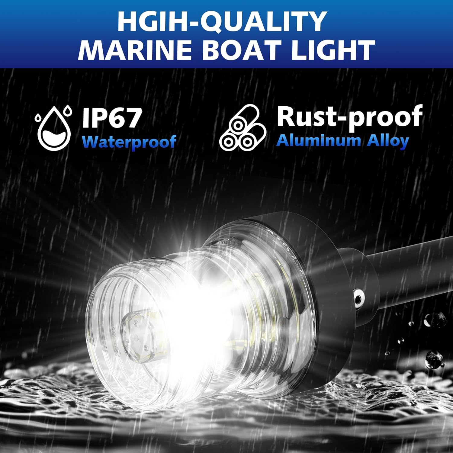 Boat Stern Light Anchor Light, 28"-48" Telescoping Pole Boat Lights LED with Base & Extra Bulb, Waterproof 3NM 360° All Round Marine Navigation Lights for Boats LED for Pontoon, Fishing, Bass Boats