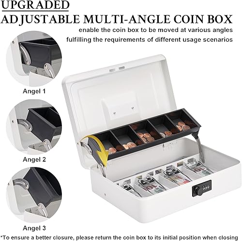 Miniatura 3 de Polspag Caja de efectivo con cerradura de combinación, caja de dinero de metal con bandeja para efectivo, caja fuerte con cerradura, 4 ranuras para