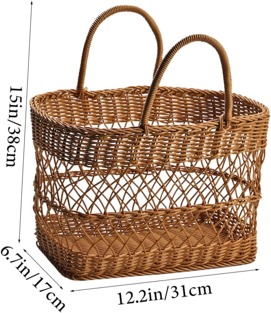 Cabilock Portable Imitation Rattan Woven Picnic Basket Lightweight Multi Functional Camping Food Storage for Outdoor Events Weddings and Home Decor