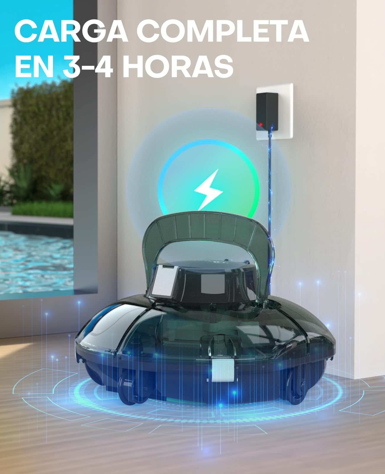 WINNY POOL CLEANER Winny 200 Limpiafondos Piscina, Inalámbrico Robot Limpiafondos Piscina, 75Min Autonomía, Piscinas Desmontables 60m², Doble Filtración,Estacionamiento Auto(Transparente Verde Blanco)