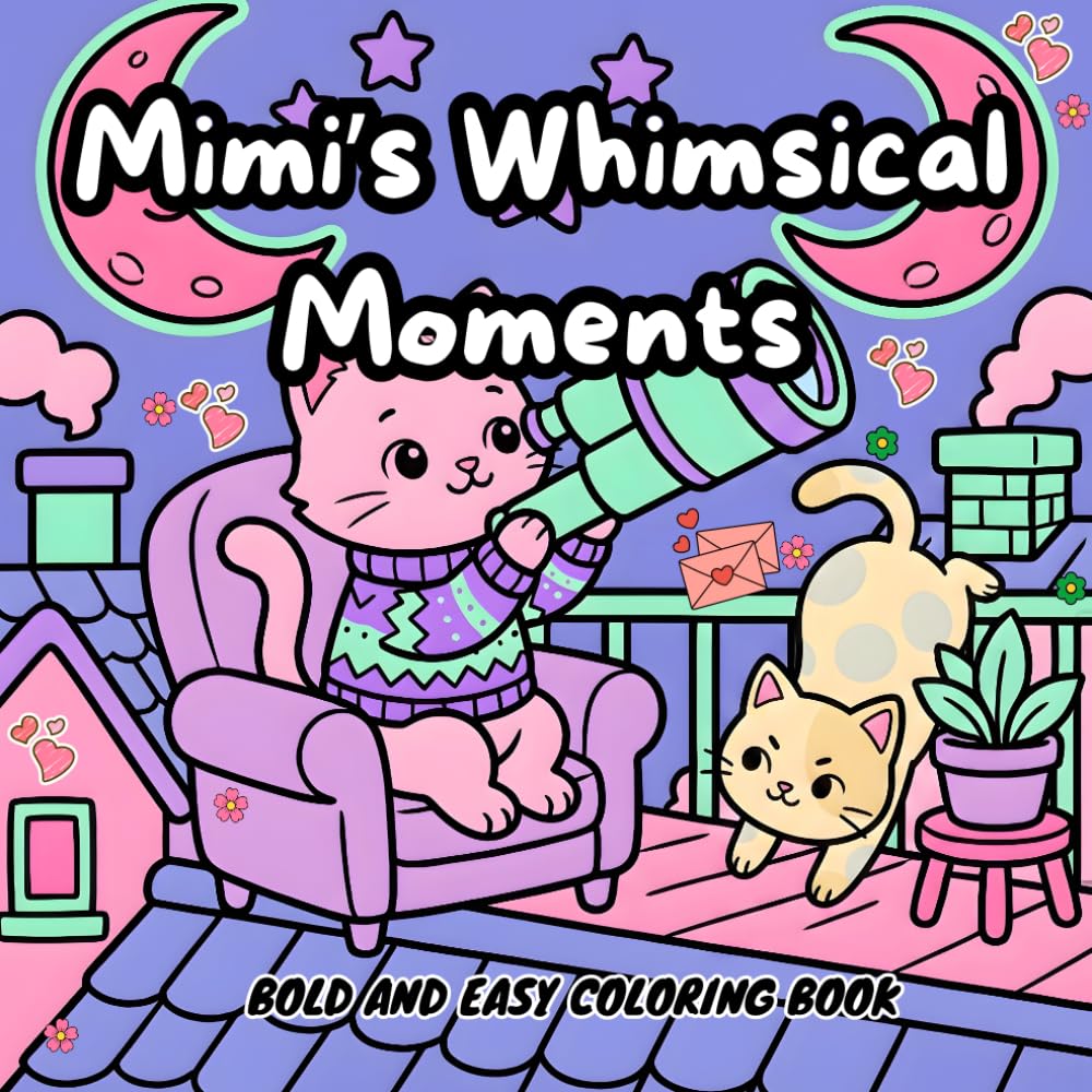 Mimi’s Whimsical Moments: A Bold and Easy Coloring Book: Cozy Cat Adventures and Simple Illustrations for Stress Relief and Creative Relaxation.