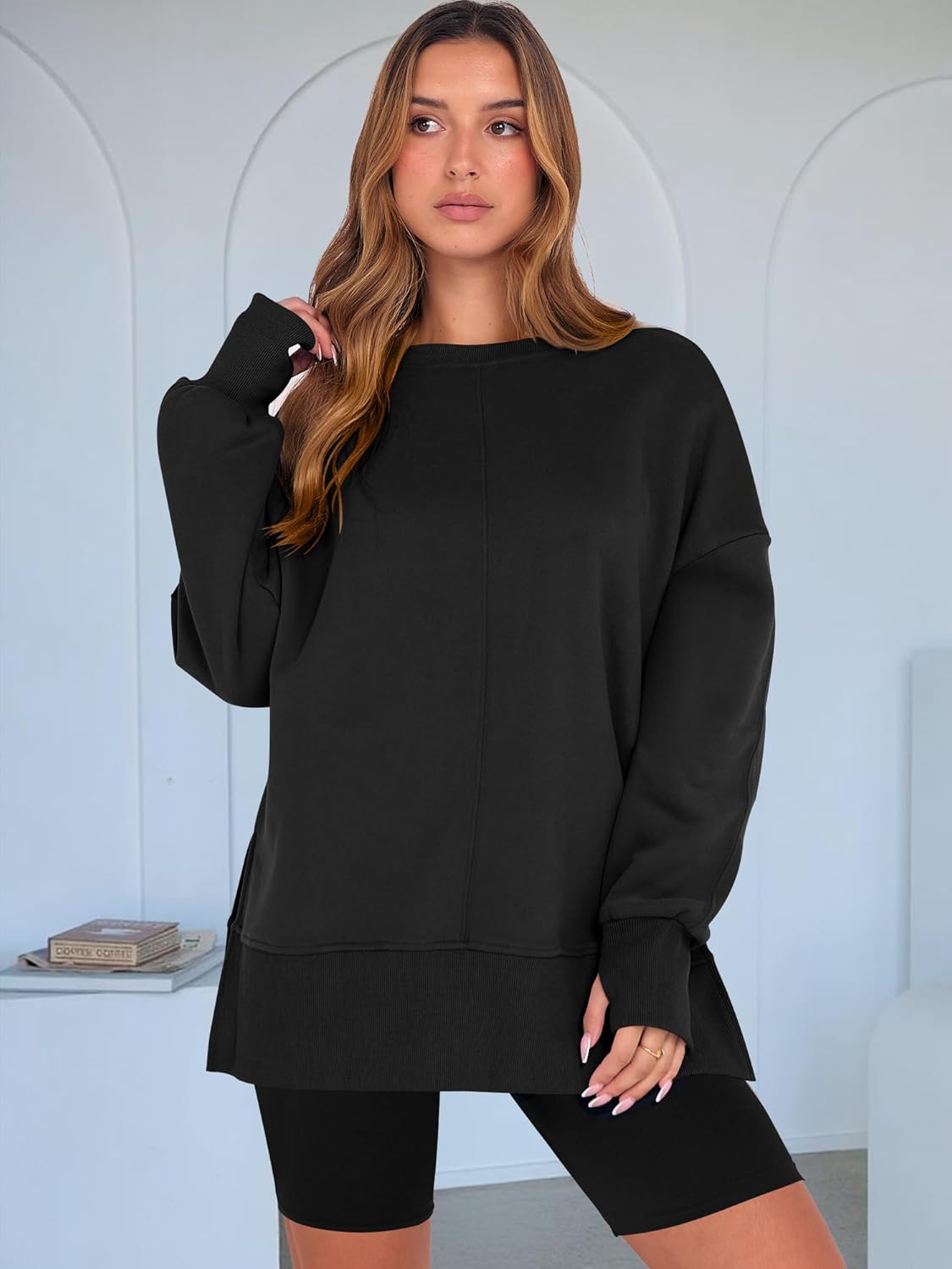 ANRABESS Women Oversized Sweatshirts Thumbhole Long Sleeve Hoodies Shirts 2025 Fall Side Slit Pullover Top Teen Y2k Outfits - Image 2