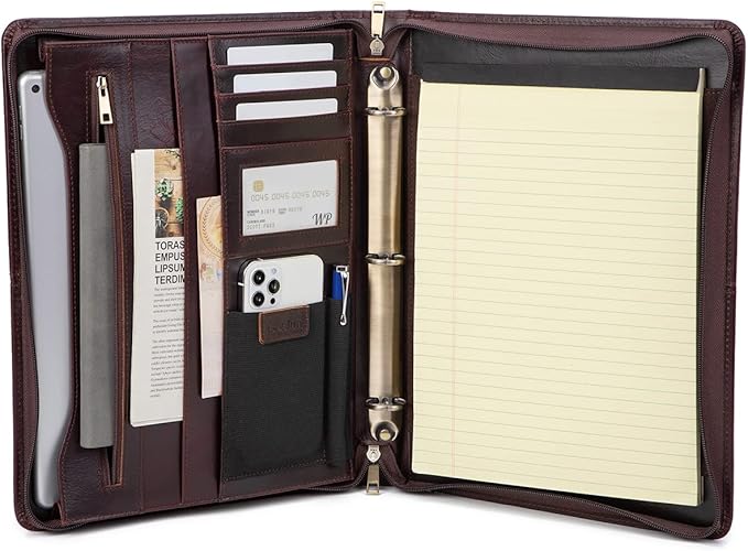 Geslun Genuine Leather Portfolio with Zipper, Full Grain Leather