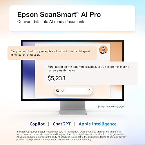 Miniatura 2 de Epson RapidReceipt RR-600W - Escáner inalámbrico de escritorio a color de 2 lados para recibos y documentos con software ScanSmart AI PRO para