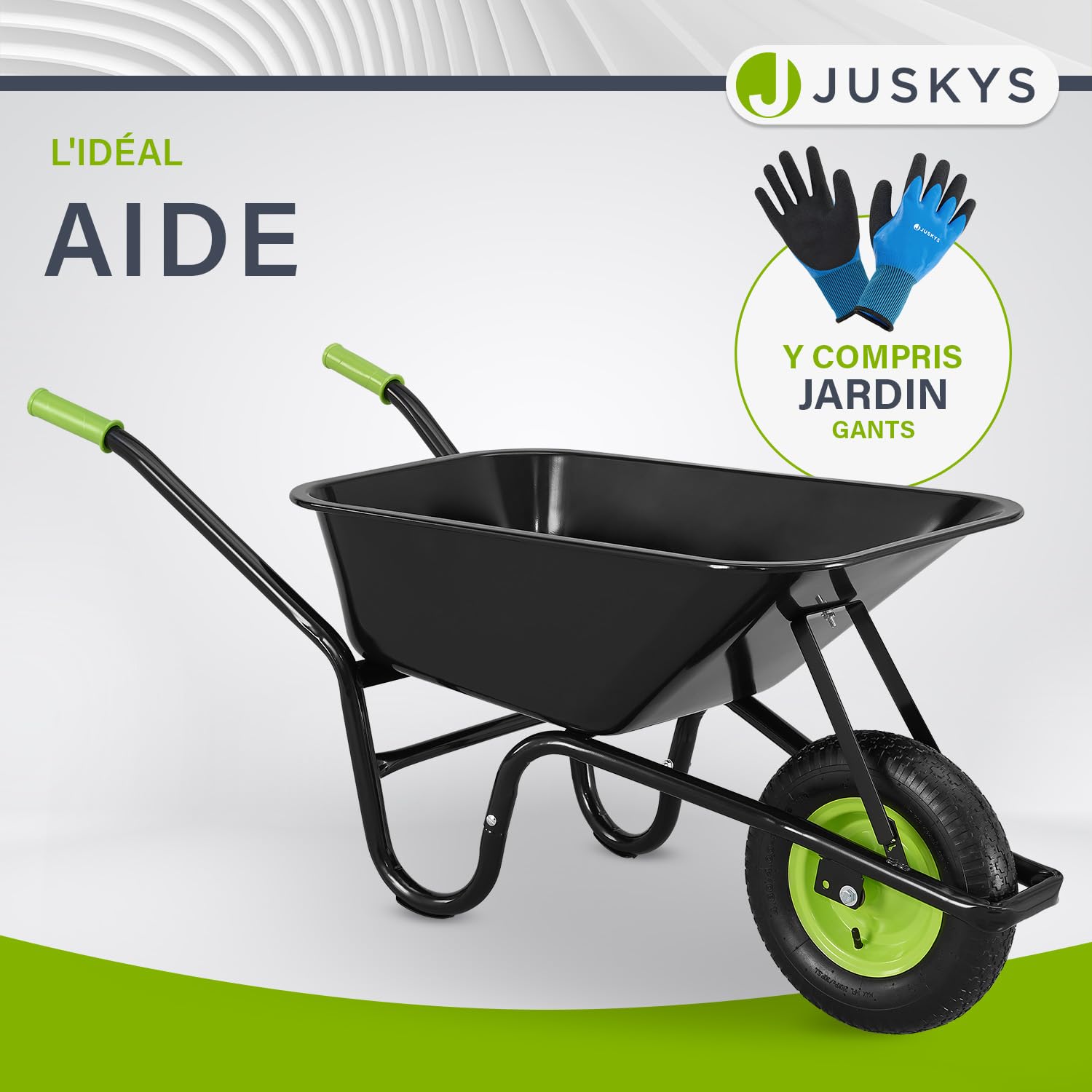 Juskys Carretilla de 100 l, 250 kg, con bañera galvanizada, neumáticos de aire y llanta de metal, carretilla de jardín estable y carretilla de jardín, color negro