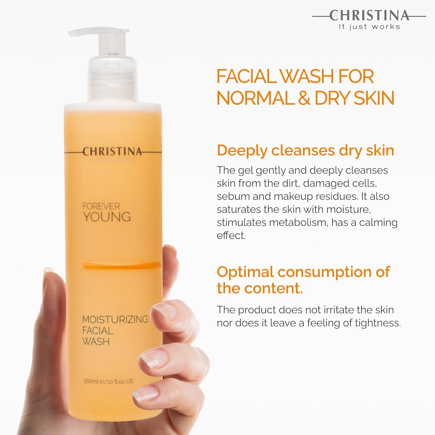 -CHRISTINA- Forever Young Moisturizing Face Wash - 300ml - Gentle Cleansing Botanical Based Facial Cleanser - Suitable for Combination, Normal and Oily Skin Types - Image 2