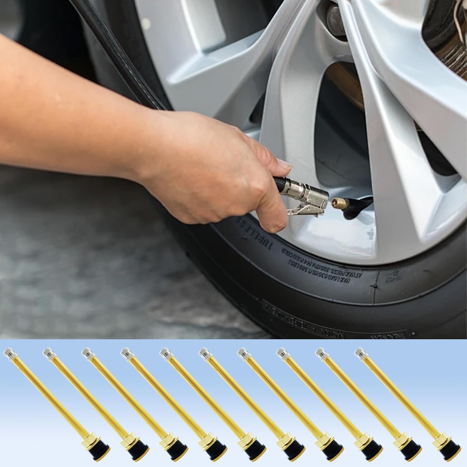 TR574 Truck Tire Valve Stems 4in Straight Valve Stems Compatible with 0.625in Valve Bore Stems Clamp-in Brass Valve Stem for Tubeless Trucks and Buses (Pack of 10)
