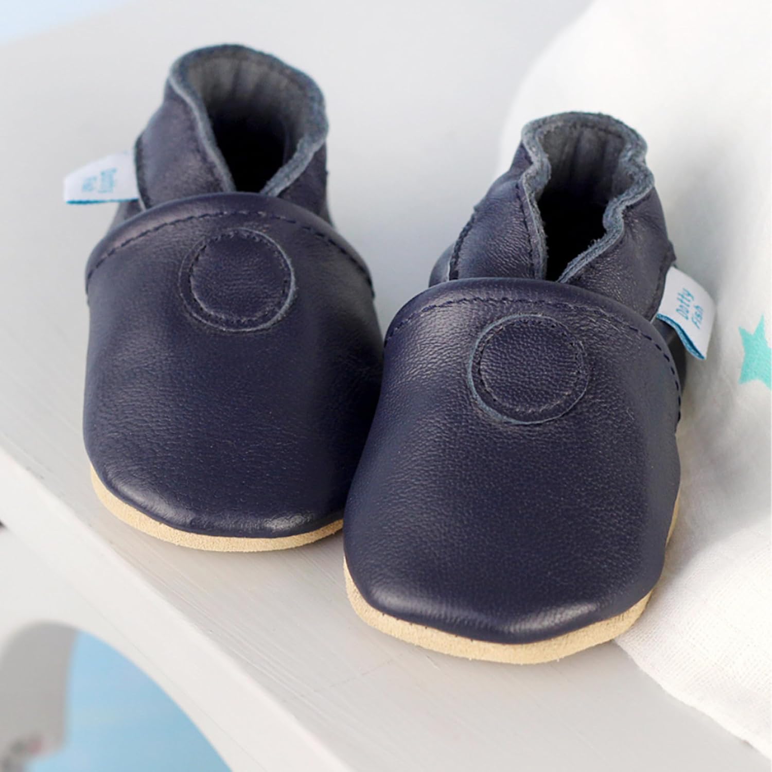 Dotty Fish Soft Sole Leather Baby Shoes - Barefoot, Non-Slip, Unisex