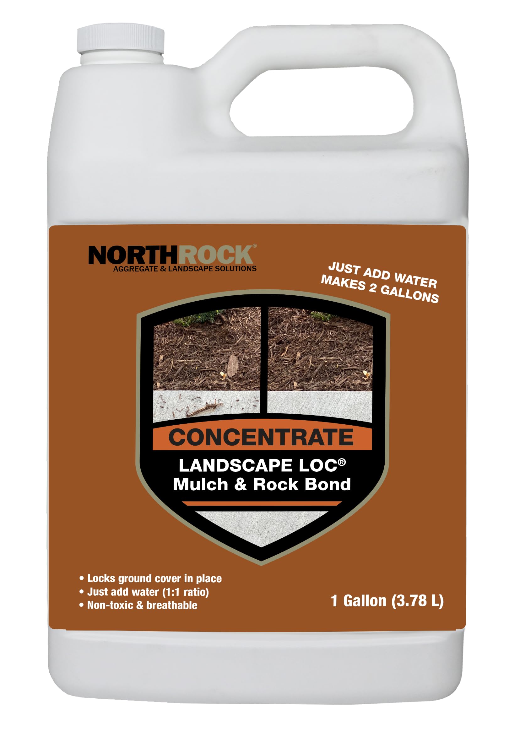 Mulch & Rock Bond Concentrated Formula - Binder for Mulch, Rock, Bark, & Pea Gravel, Strong Stabilizing Glue, Just Add Water, Makes 2 Gallons, Covers 500-1,500 sq. ft. (1 Gallon)