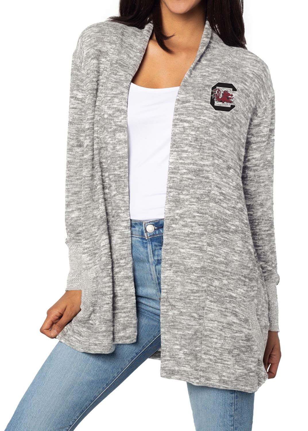 chicka-d Womens Cozy Fleece Cardigan Heather Grey
