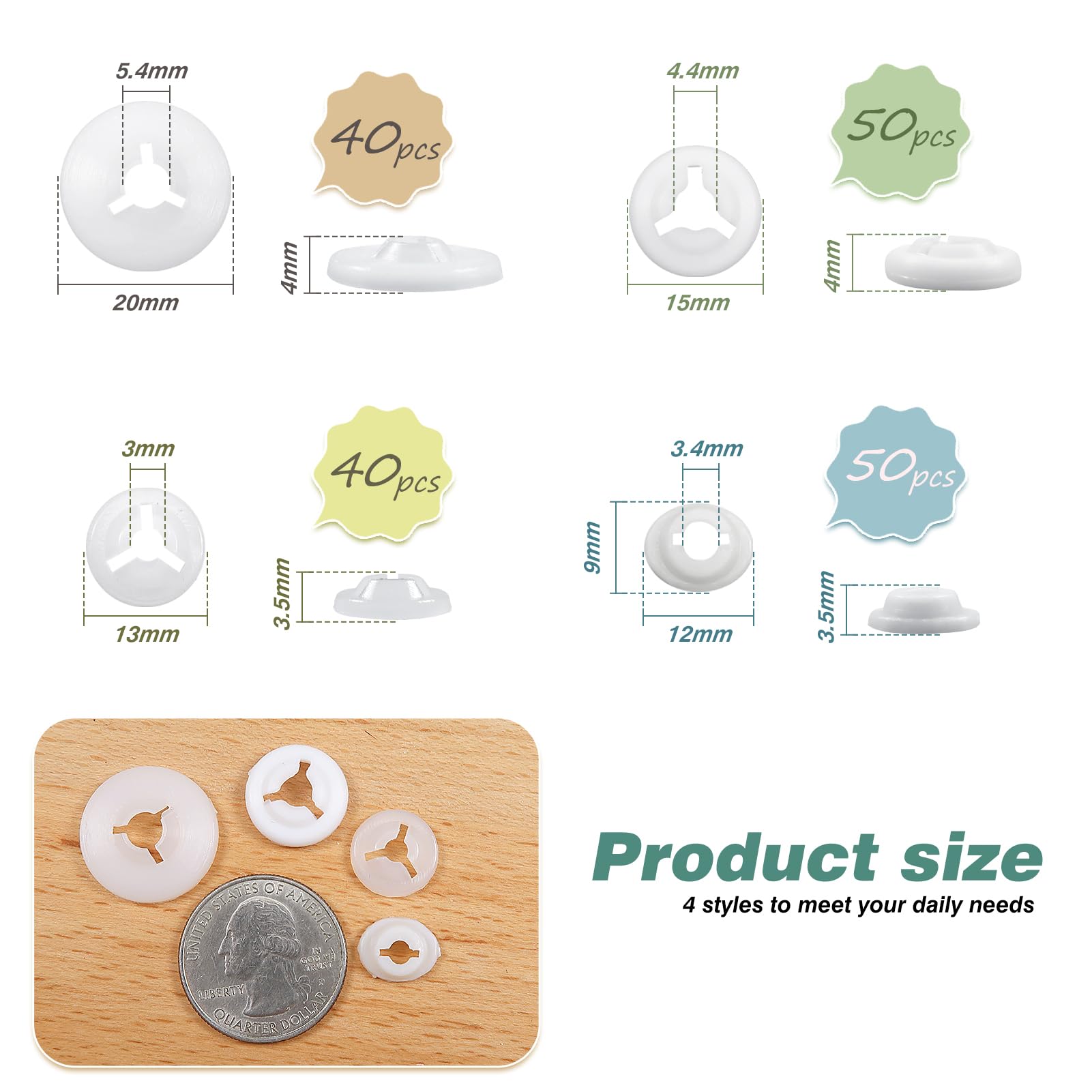 TOAOB 180pcs Safety Eyes Backs 12mm to 20mm Plastic Washers for Safety Eyes and Noses Doll Accessories Washers for Stuffed Animals Amigurumis Crochet Bears Doll Making - Image 2