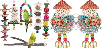 Bird Perch Bird Toys Parakeet Toys,6 Pack Bird Cage Accessories Wooden Chew Toys Perch Stand for Parrot Conure Cockatiel Lovebird Parrotlet Budgie Finches and Other Small to Medium Sized Birds