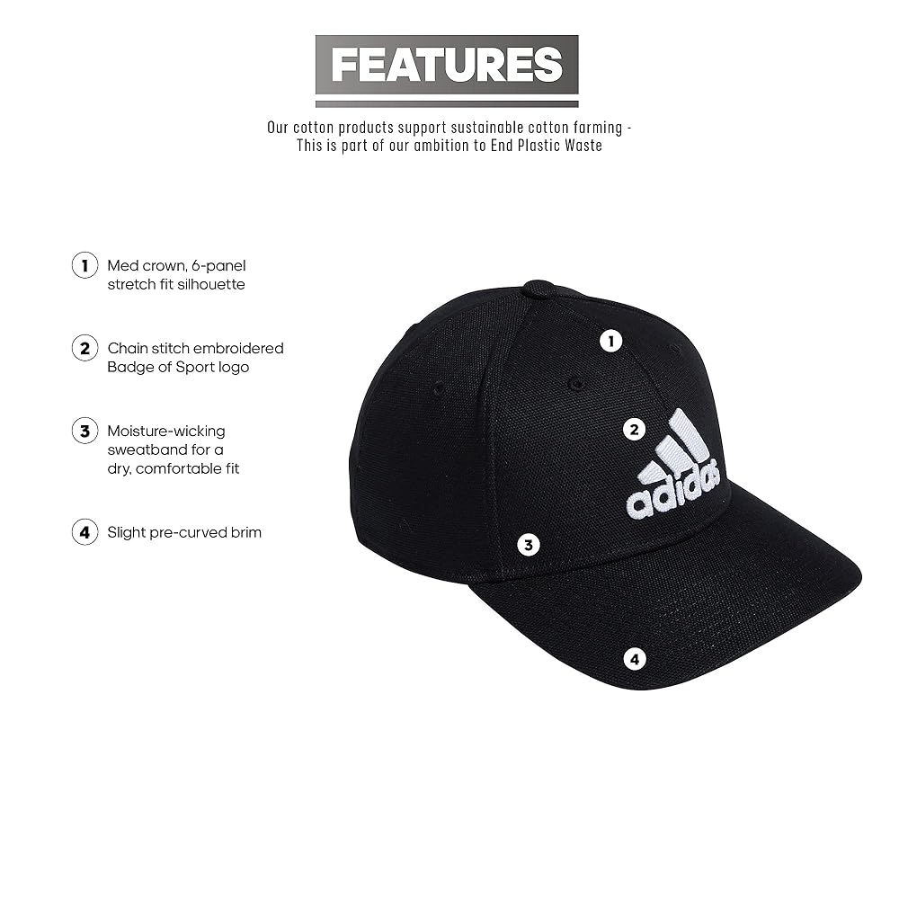 adidas Men's Producer 2 Structured Stretch Fit Cap, Black