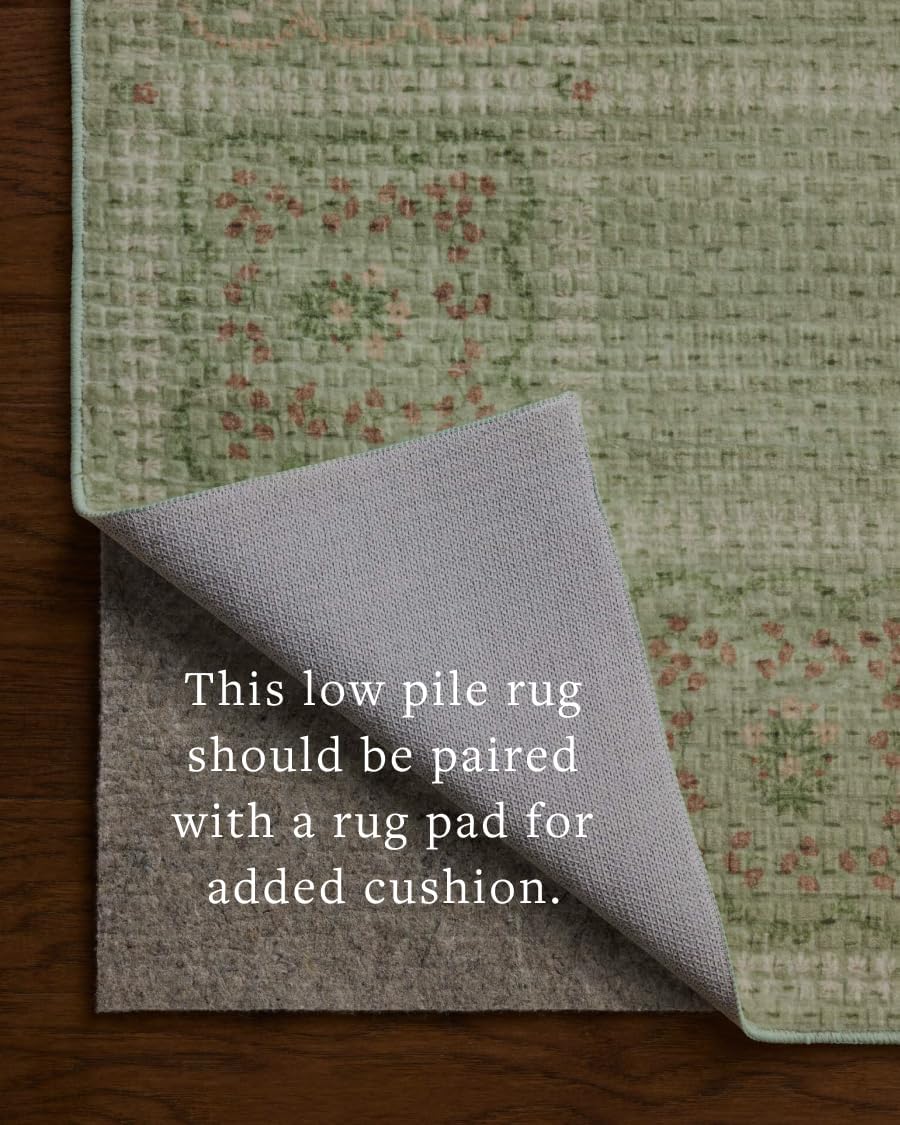 Loloi Rifle Paper Co. Orchard Collection ORH-05 Green/Multi 2'-0" x 5'-0" Accent Rug Machine Washable, Floral, Vintage Inspired, Farmhouse,Printed,Low Pile,Soft,Living Room,Bedroom,Dining,Carpet