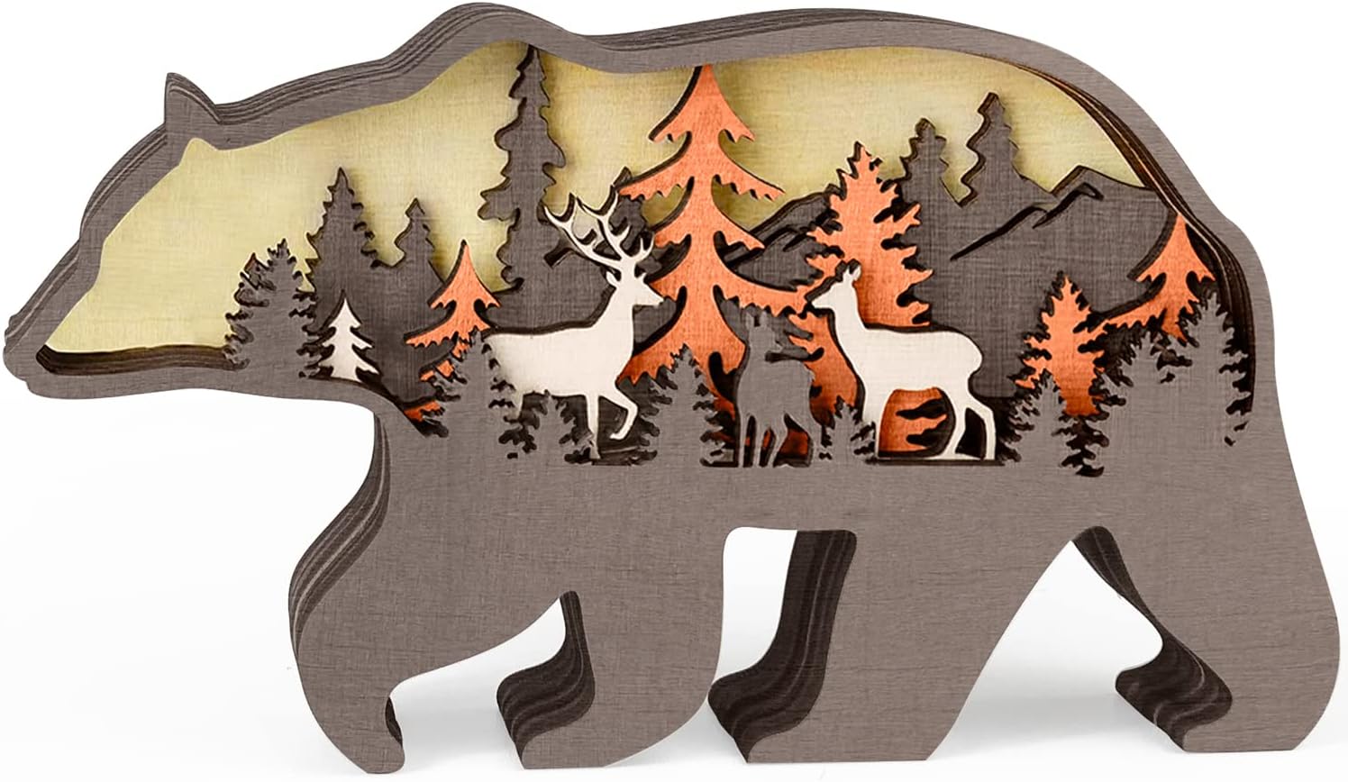 LZAOA Bear Decor 3D Forest Animal Wooden Bear Statues and