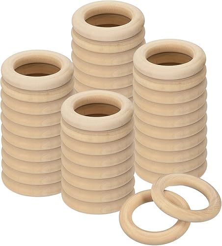 Miniatura 8 de uxcell 50 anillos de madera natural de 1.181 in (1.2 pulgadas), círculos de madera lisa sin terminar de 0.236 in de grosor para manualidades, tejer,
