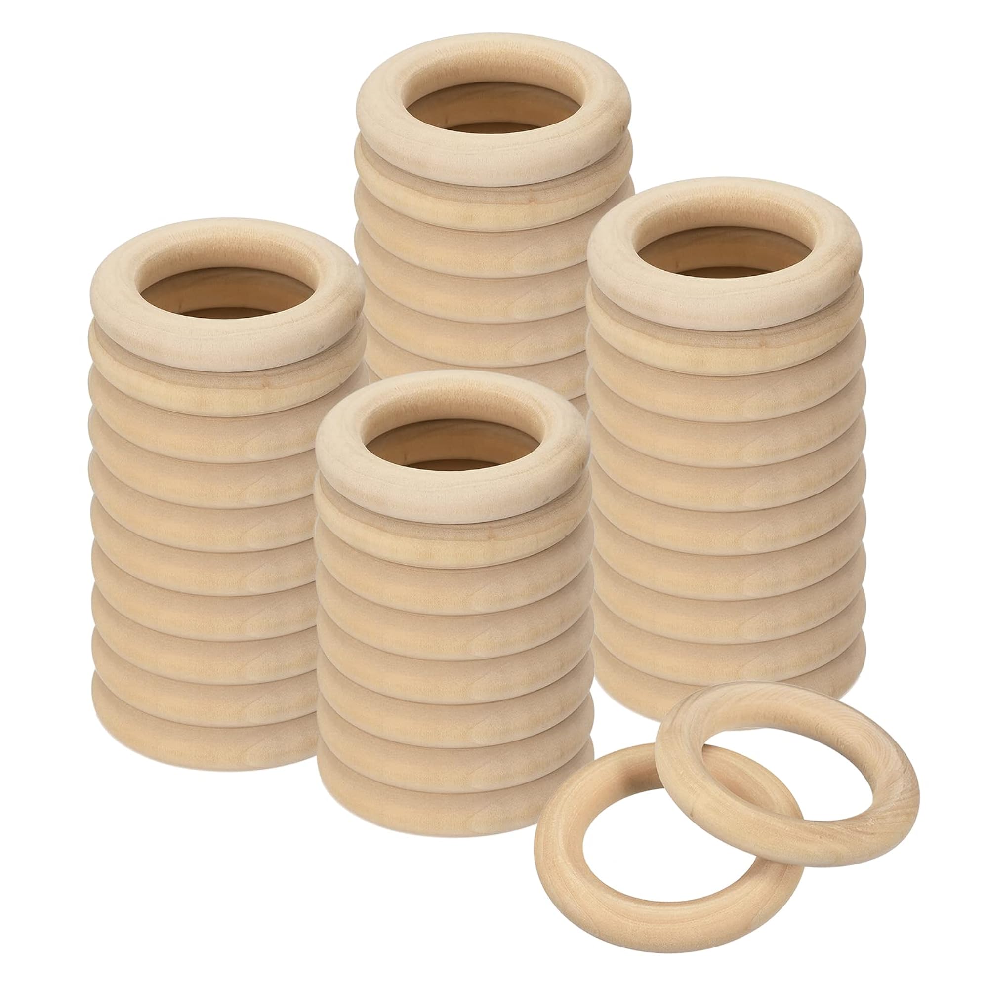 Natural Wood Rings for DIY Crafting, 50 Pcs