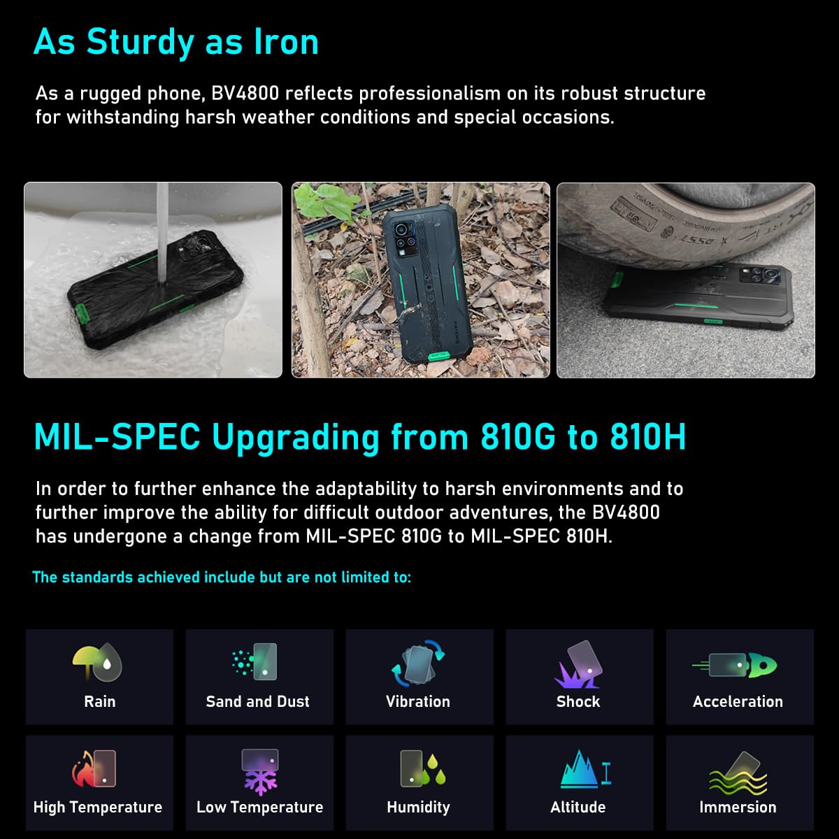 Blackview Telefono Rugged BV4800, 6GB+64GB(Estensione 1TB), 6.56'' HD+ 120Hz, ArcSoft® 13MP+5MP, Android 13 Dual SIM Impermeabile Smartphone Cellulare Robusto IP68, Impronta Digitale, NFC Arancione