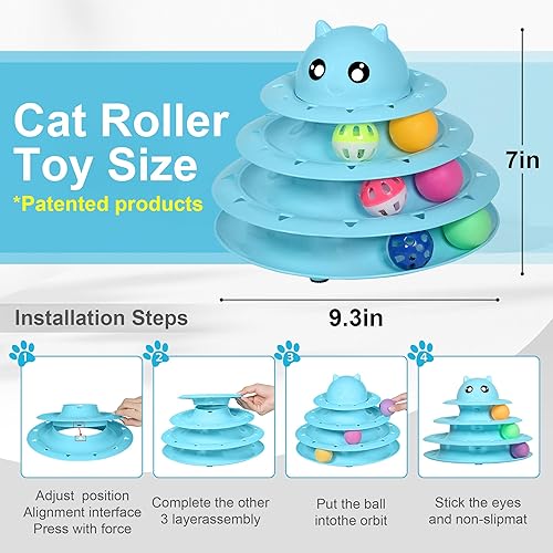 Miniatura 67 de UPSKY Rodillo de juguete para gatos de 3 niveles con seis bolas de colores, interactivo, divertido, ejercicio físico mental, rompecabezas A-Fruta