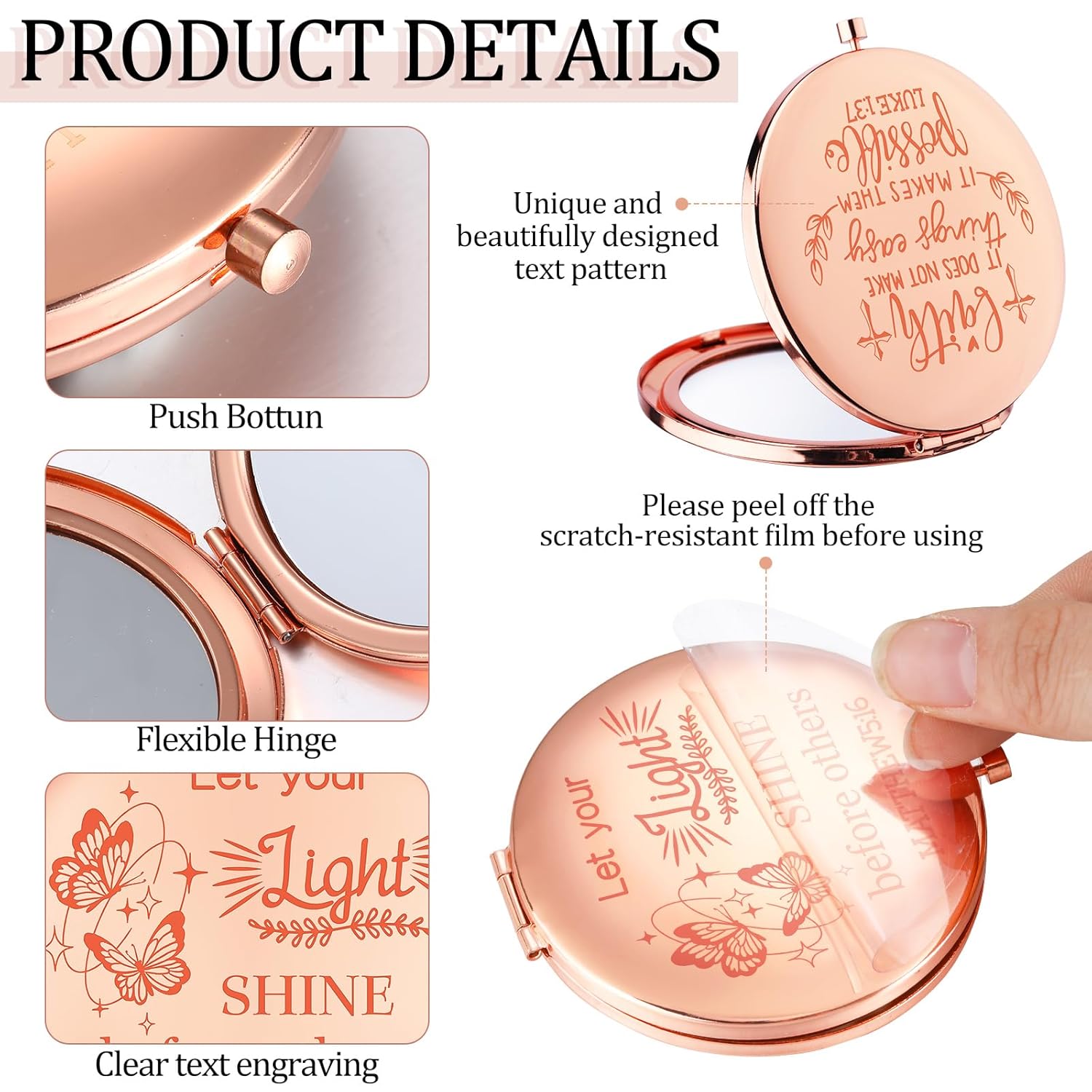 Huwena 12 Pcs Easter Christian Gifts Mirror for Women Bulk Bible Verse Makeup Compact Pocket Mirror Inspirational Christian Party Religious Gift for Coworker Teacher Employee Travel Church Scripture - Image 3