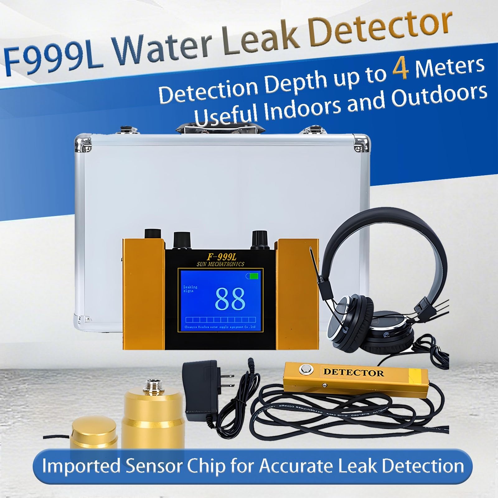 Detector Profesional de Fugas de Agua por Ultrasonidos, con Pantalla LCD Digital y Audífonos Cancelación de Ruido, 4 Modos Ajustables de Sensibilidad, para Tuberías Subterráneas.