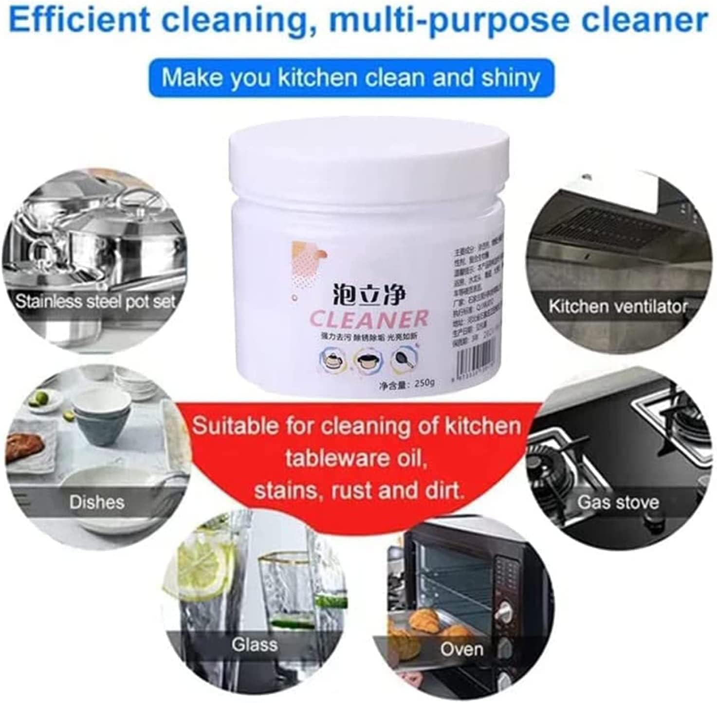 Calyrex Rust Remover | Foam Rust Remover Kitchen All-Purpose Cleaning Powder | Kitchen Instant Cleaning Powder | Kitchen Cleaner, Soak Greasy Dirt, Polish Shiny Surfaces, Cleaning Supplies - (1 Pc) 2