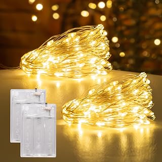 Battery Operated Fairy Lights,Flexible Copper Wire LED String Lights Battery Powered Decor for Indoor Outdoor Use, for Festive, Wedding, Ambiance Lighting (Warm White, 2pcs 16.5ft, 50LEDs)