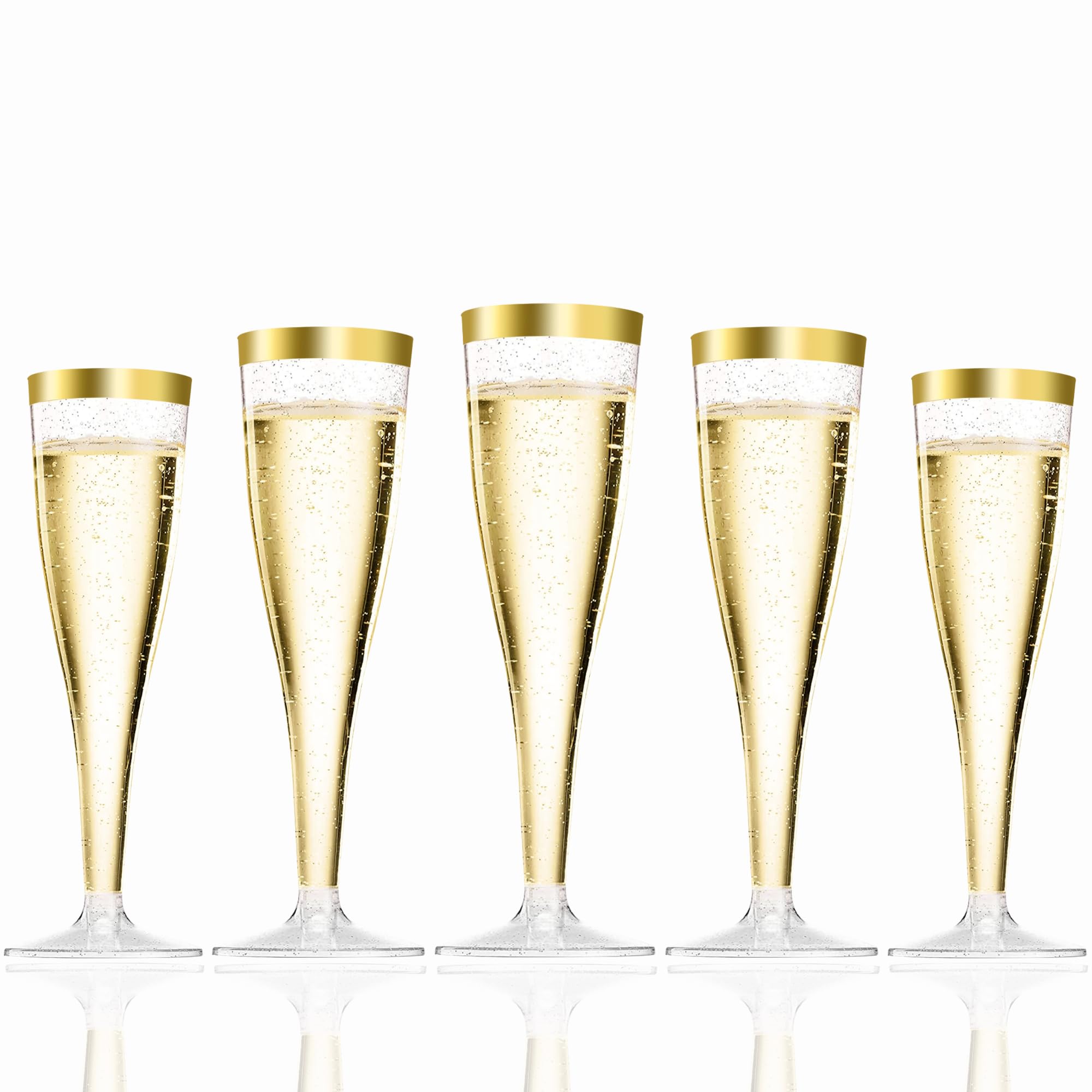 Juego de 60 copas de champán de plástico con purpurina dorada, adecuadas para bodas y cumpleaños, 150 ml, fabricadas con material duradero de alta calidad