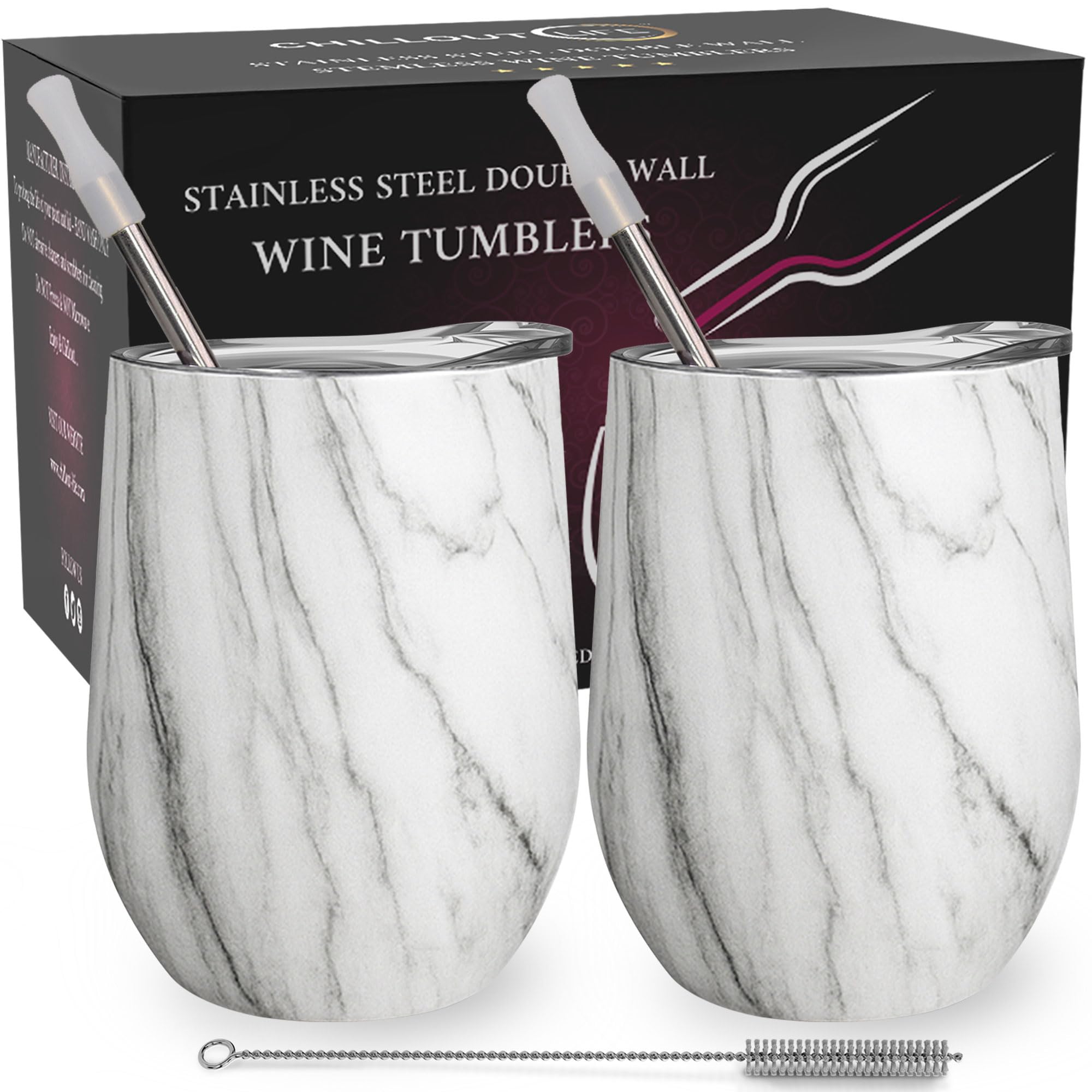 CHILLOUT LIFE 12 oz Stainless Steel Wine Tumblers 2 Pack