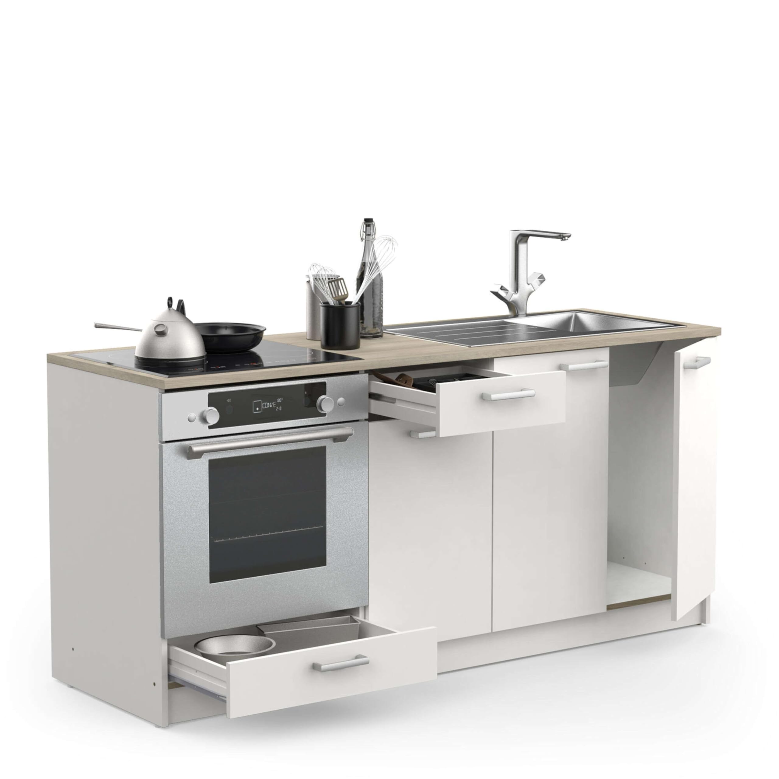 Miroytengo Módulo Inferior Cocina Cooking, Armario Cocina 3 Puertas 2 Cajones Blanco 85x180x60 cm