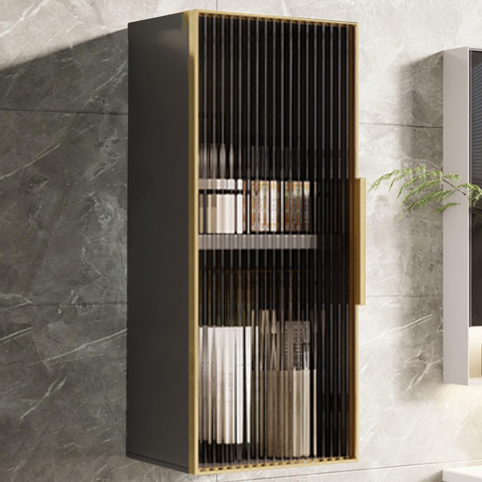 Aluminum Wall Mounted Sto Cabinet Versatile Over The Toilet For Bathroom Kitchen & Dining Room Mcine & Makeup Sto Solut,Black+Gold-60*15*25Cm/23.6*5.9*9.8In,Black+gold-60*15*25cm/23.6*5.9*9.8in