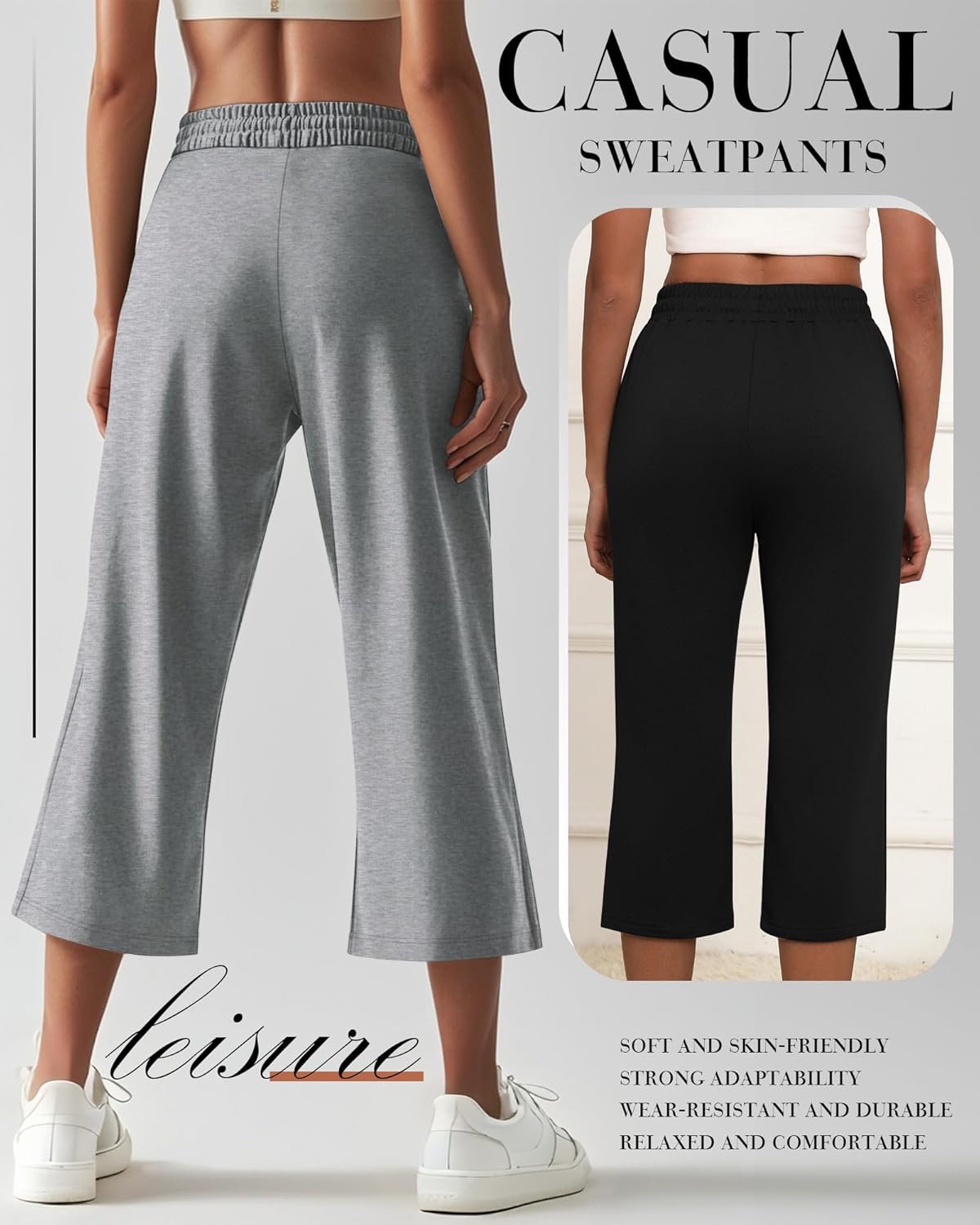 Neer 3 Pack Women's Capri Sweatpants Modal Soft Wide Leg Capris Summer Lounge Yoga Workout Cropped Pants with Pockets - Image 4