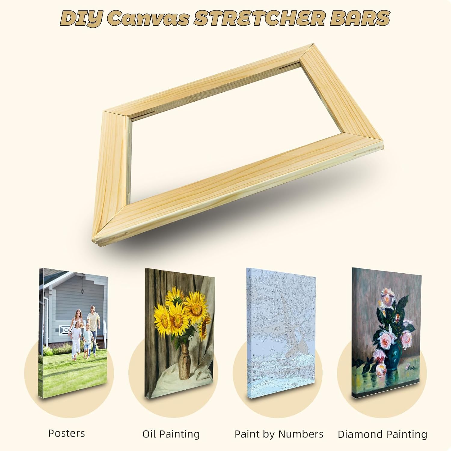 Premium Stretcher Bars for Canvas Painting, 12x16 Canvas Frame Strips, Easy to Assemble Canvas Frame Kit, Ready-to-Hang Gallery Wall Art for Home Decor, DIY, Paint By Number