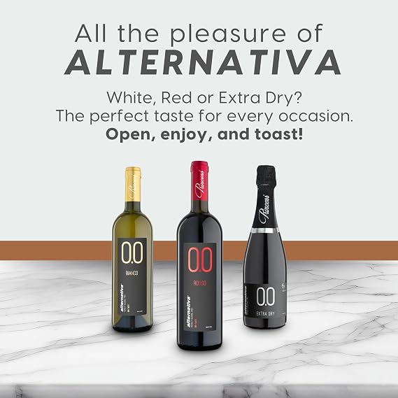 ALTERNATIVA Dry Red Non-Alcoholic 0.0% Italian Dealcoholized Alcohol-Free Drink Ideal for Celebrations and Gifts 750 ml Bottle