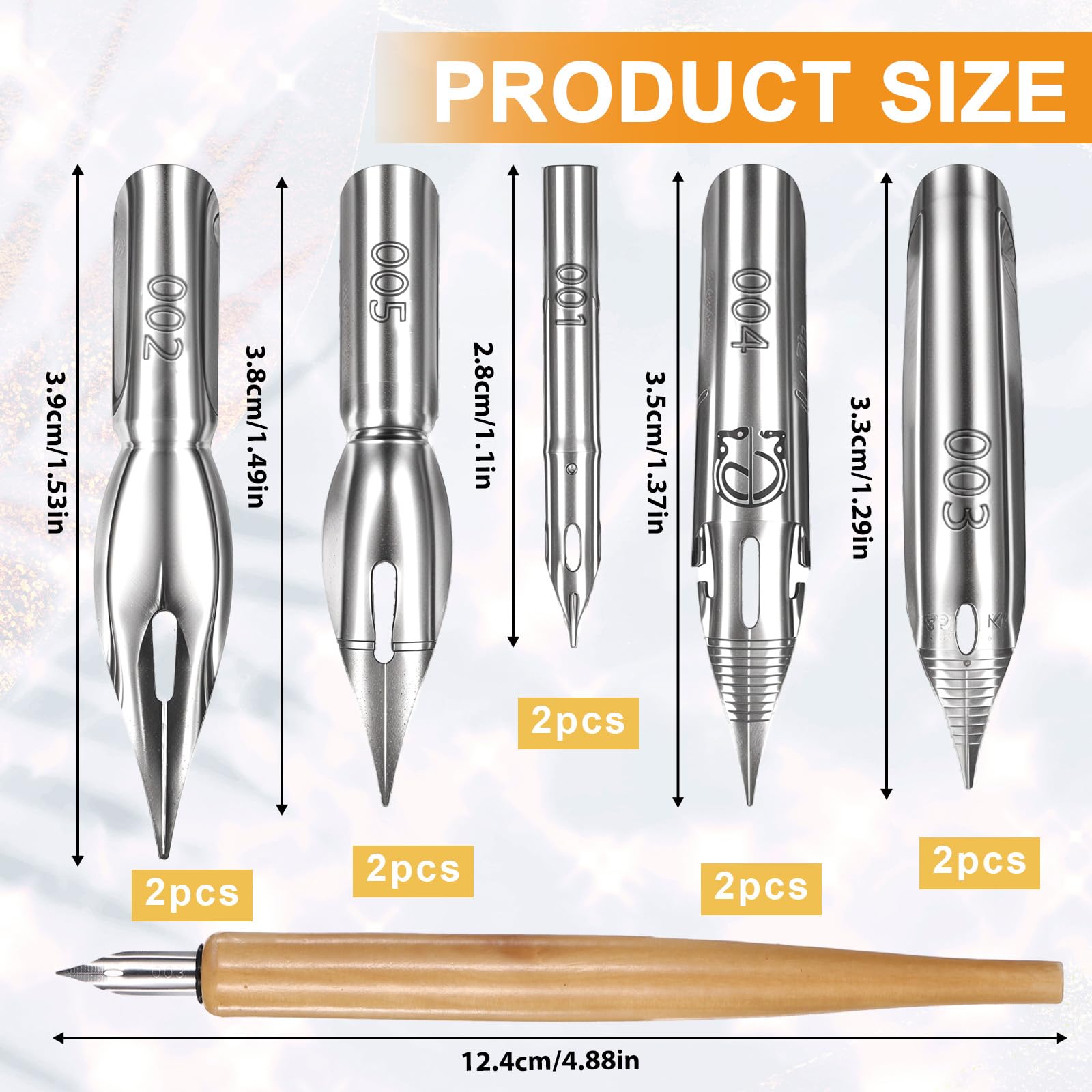 Piriuuo 11 Pack Dip Pen Set Comic Pen Nib Set Oblique Calligraphy Dip Pen Set Stainless Steel Pen Nib with Wooden Drawing Pen Holder for Writing Painting Signing - Image 3