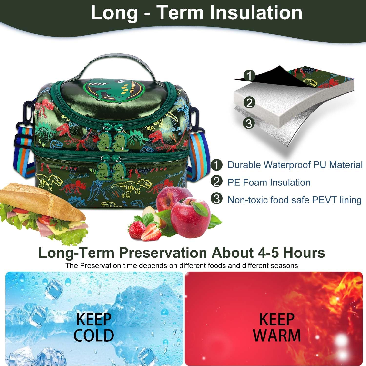 RHCPFOVR Kids Lunch Bag - Double - Decker Cooler Insulated Lunch Box for Boys Girls,Washable Lunch Bag and Reusable Toddler Lunchbox for School and Daycare - Image 3