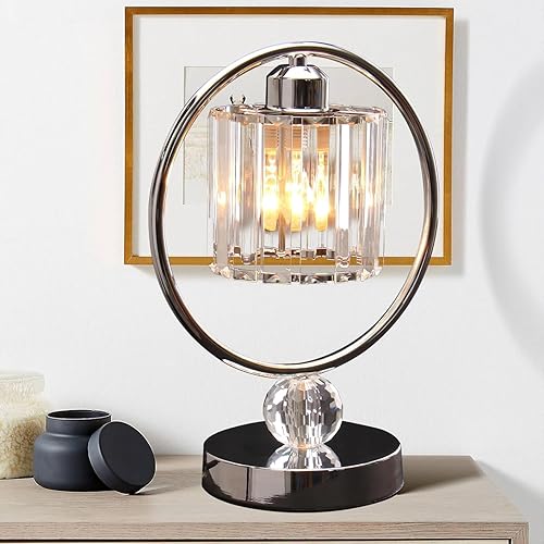 Miniatura 2 de Lámparas de mesa de cristal redondas K9 de 13 pulgadas, modernas lámparas de escritorio con interruptor basculante y toma de corriente alterna para