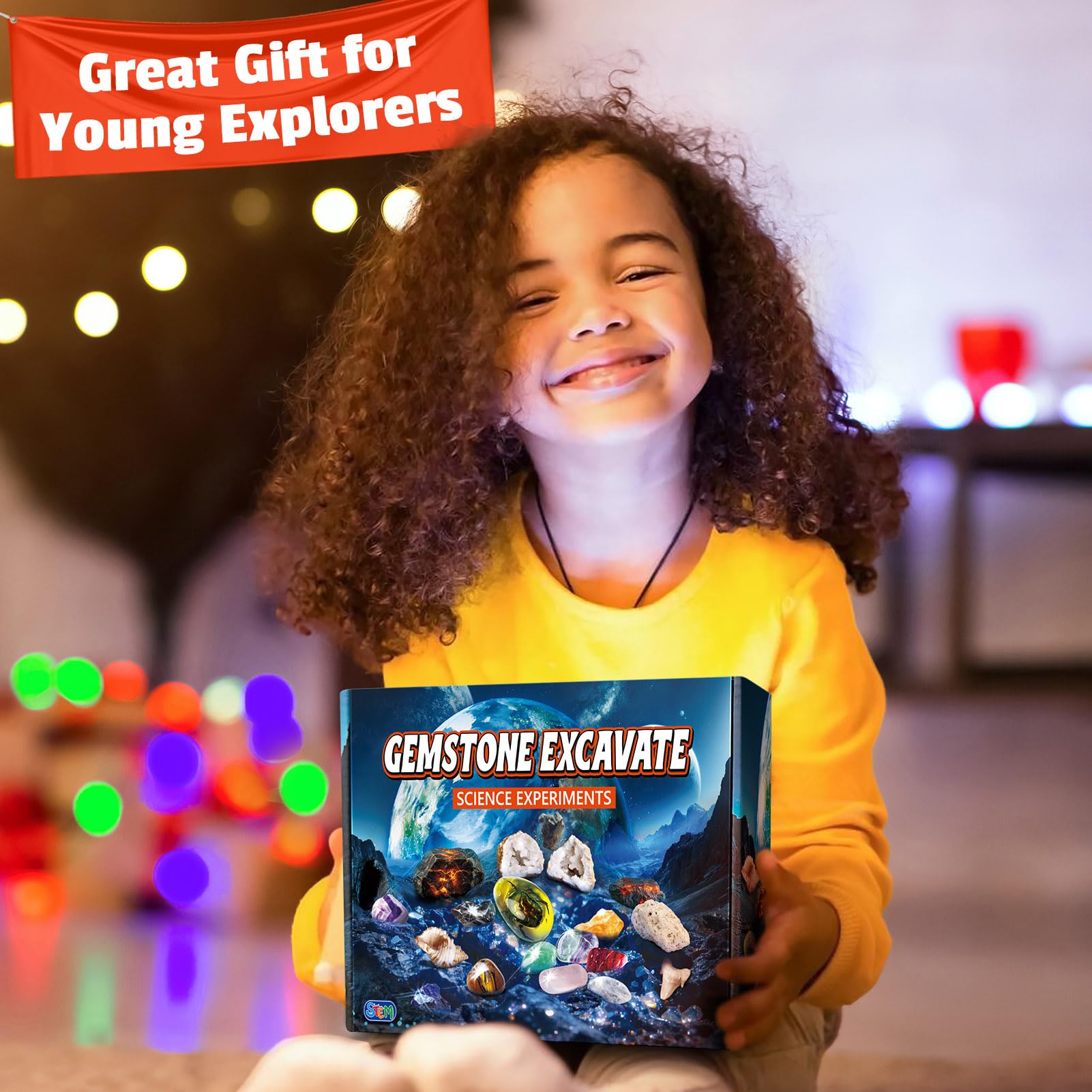 UNGLINGA Set di scavo di gemme per bambini, ragazzi e ragazze – Idea regalo per il compleanno con 15 vere gemme e fossili, incluso attrezzo, giocattolo educativo di geologia S.T.E.M