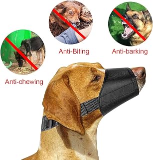 ewinever 5-Pack Adjustable Breathable Dog Muzzles S-XXL - Anti-Biting, Barking, Chewing Protection for All Dogs (Black)