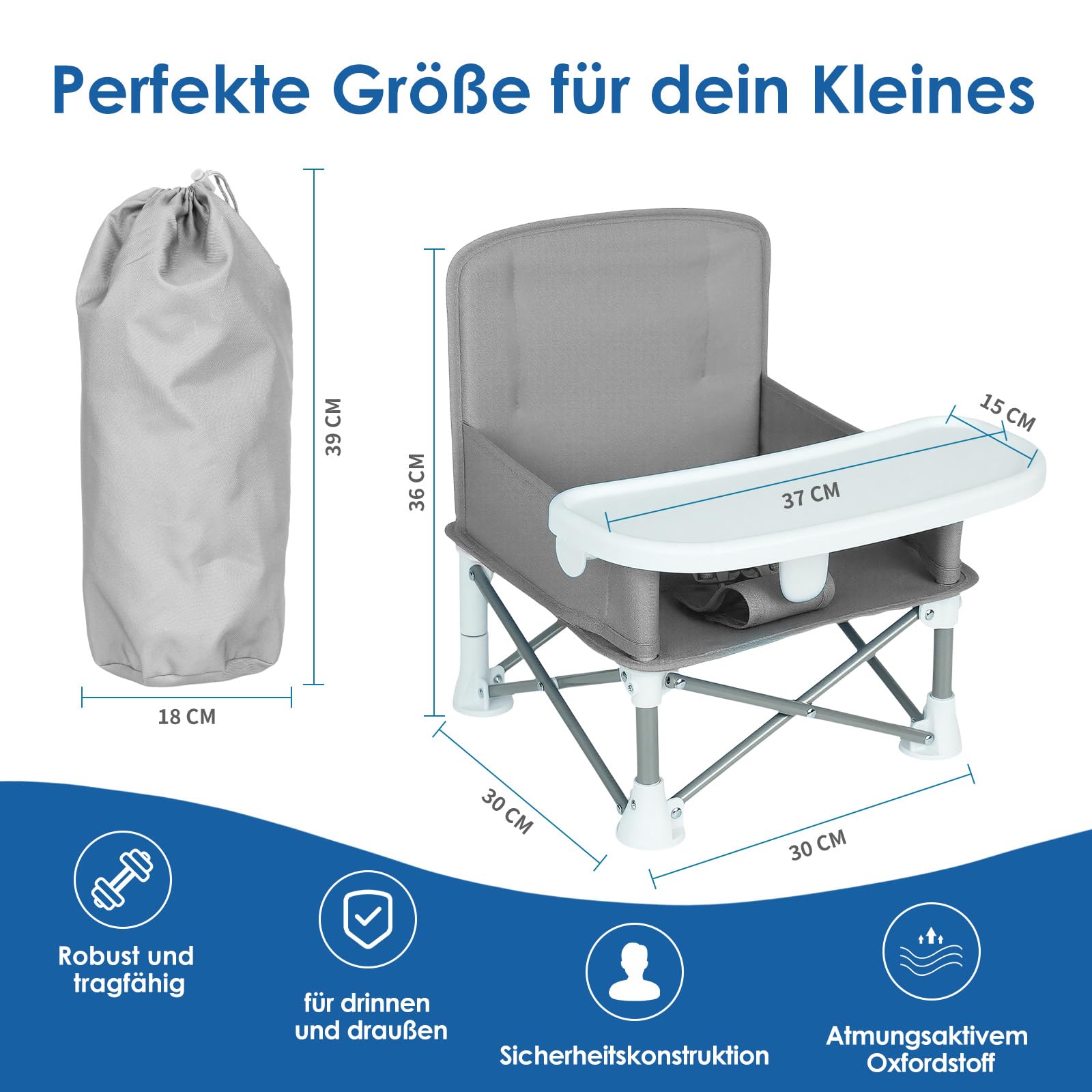 Tragbare Sitzerhöhung mit Futterschale für Babys Booster Stuhl für 6 Monate bis 3 Jahre Kompakter Faltbarer Sitzerhöhung Babystuhl Reisestuhl