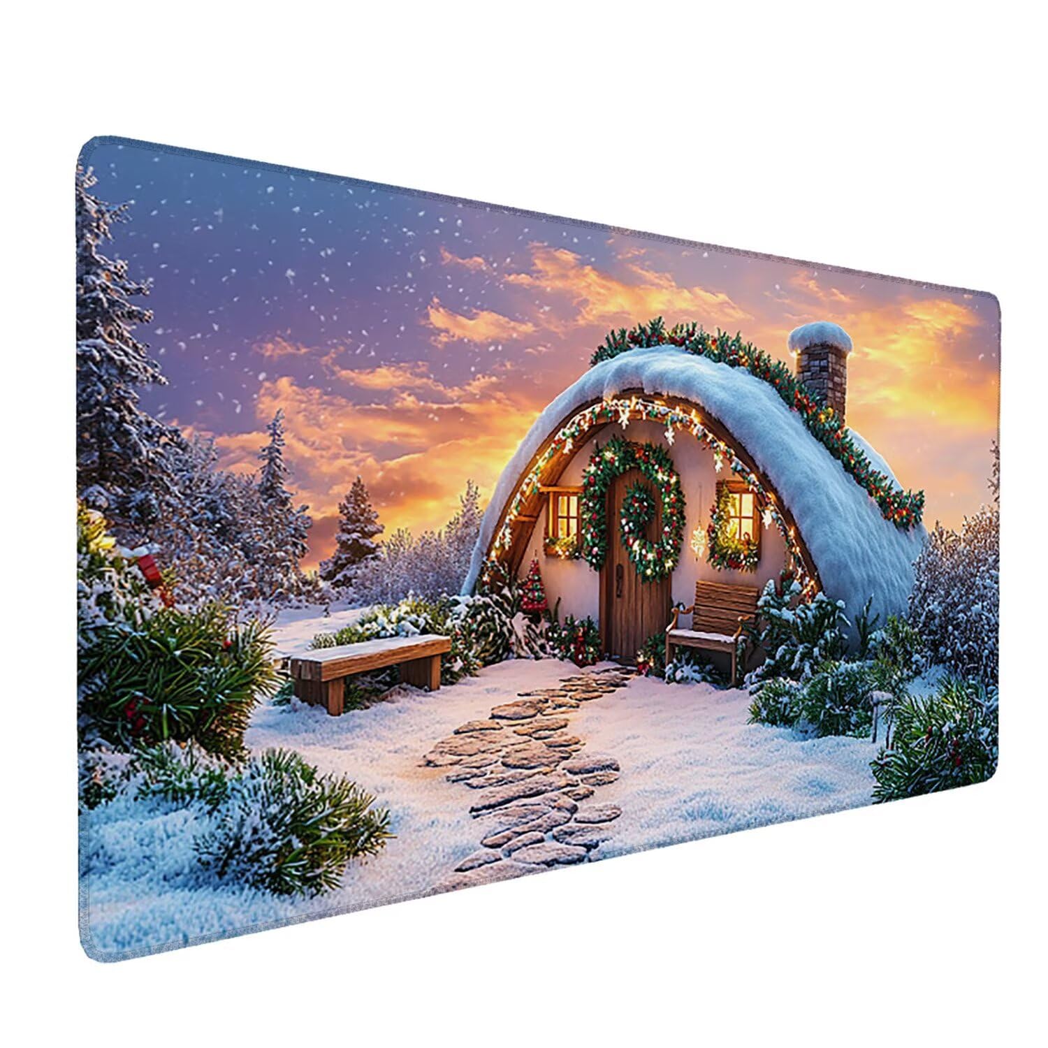 Podkładka pod mysz do gier, 1200 x 600 mm, XXL, duża podkładka pod mysz do gier, antypoślizgowa, wodoodporna, rozszerzona XXL długa klawiatura, akcesoria biurowe, dla graczy, PC (domek z widokiem na